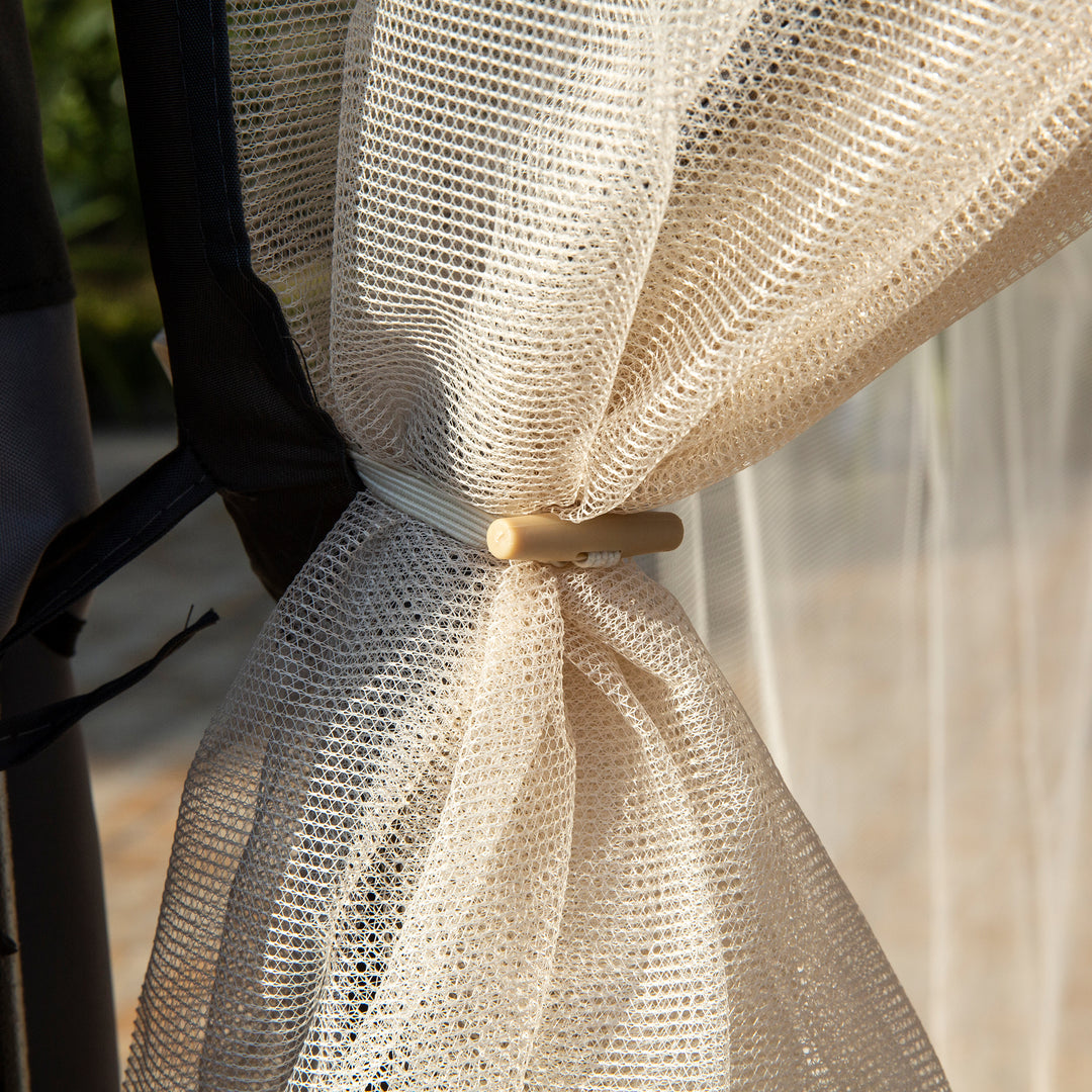 MCL 3.7 x 3(m) Metal Gazebo Canopy Party Tent Garden Patio Shelter with Netting Sidewalls & Double Tiered Roof, Grey