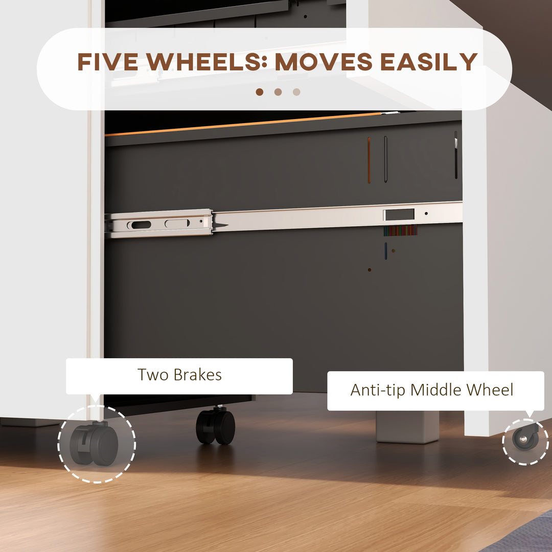 3-Drawer Vertical Filing Cabinet with Pencil Tray, Lock and 5 Wheels, Steel Mobile File Cabinet, for A4, Legal and Letter Size, Pre-Assembled Body, White