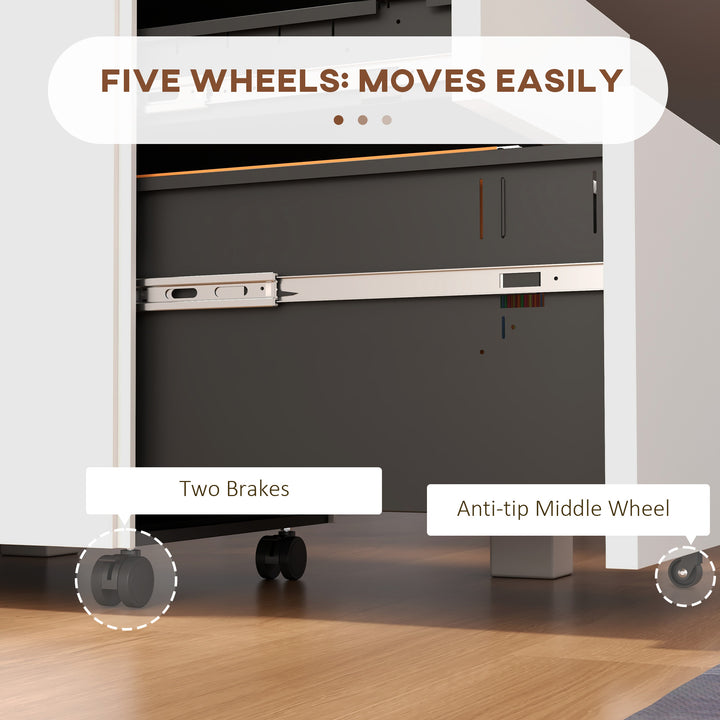3-Drawer Vertical Filing Cabinet with Pencil Tray, Lock and 5 Wheels, Steel Mobile File Cabinet, for A4, Legal and Letter Size, Pre-Assembled Body, White