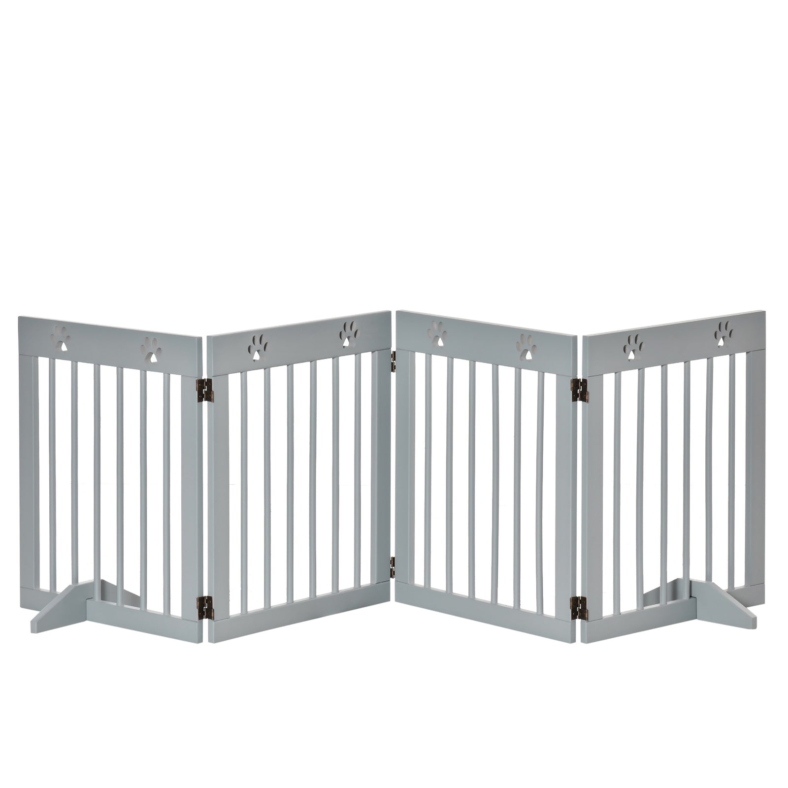 Freestanding Pet Gate 4 Panel Folding Wooden Dog Barrier w/ Support Feet