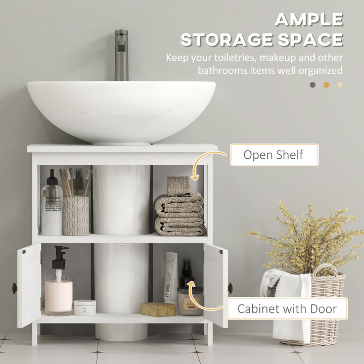 Pedestal Under Sink Cabinet with Double Doors, Modern Bathroom Vanity Storage Unit with Shelves, White