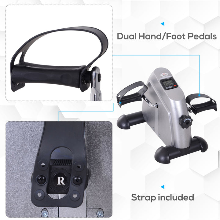 Mini Exercise Bike, Portable Pedal Exerciser, Under Desk Bike with LCD Display for Legs and Arms Training, Silver Tone