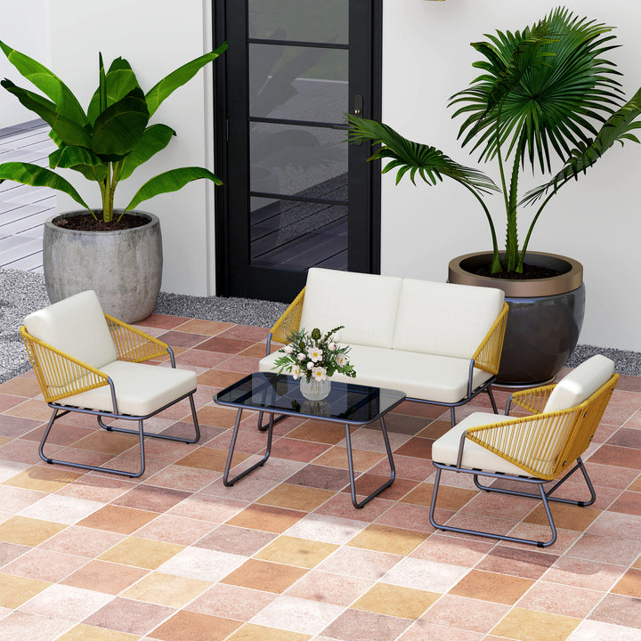 Four-Piece Rattan Strong Panel Outdoor Sofa Set - Natural