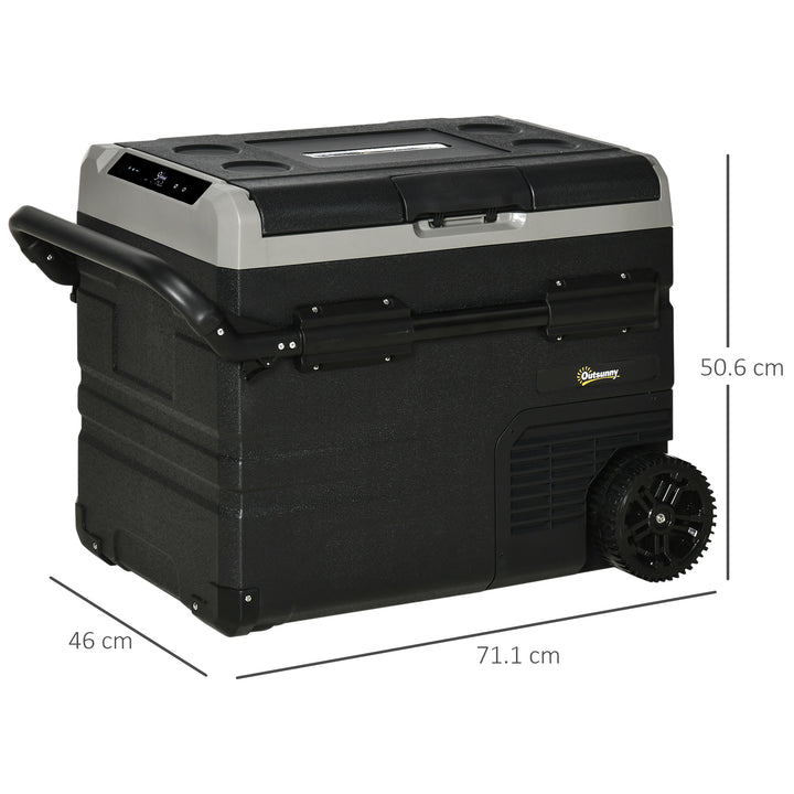 Outsunny 50L Car Refrigerator, Portable Compressor Cooler Box, Fridge Freezer w/ Inner LED Light & Foldable Handles, 12/24V DC and 110