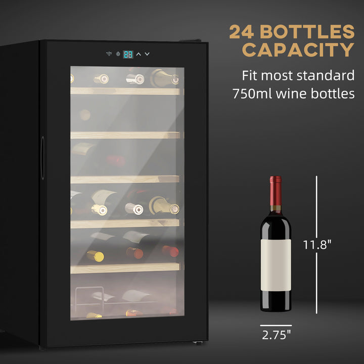 HOMCOM 24 Bottles Freestanding Wine Fridge w/ Glass Door, 65L Single Zone Wine Cooler Fridge w/ Digital Touch Screen Controls, LED Light, Black