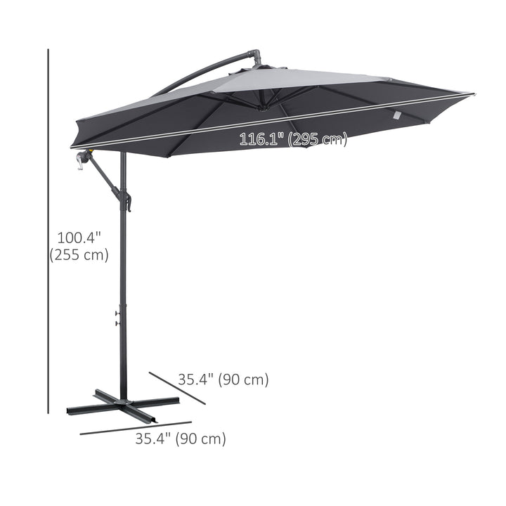 3(m) Garden Parasol Sun Shade Patio Banana Hanging Umbrella Cantilever with Crank Handle and Cross Base Grey