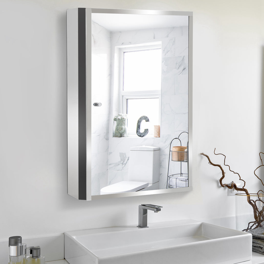 HOMCOM 60L X 40W X 13T cm Stainless Steel Wall Mirror Cabinet-Silver