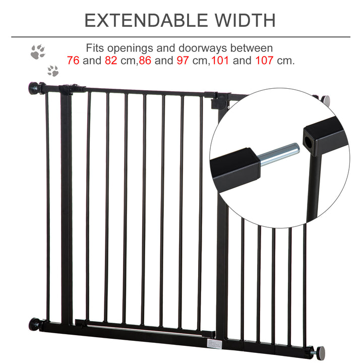 PawHut Safety Pet Gate, Auto-Close Metal Dog Barrier with Adjustable Width 76-107cm, Stair Door, Black | Aosom UK