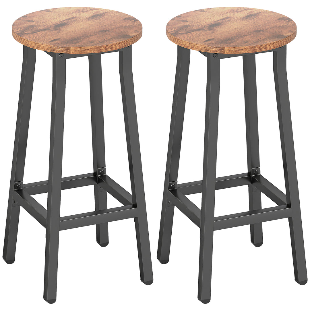 Bar Stools Set of 2 Breakfast Bar Stools with Footrest, Industrial Round, 32 x 32 x 65 cm