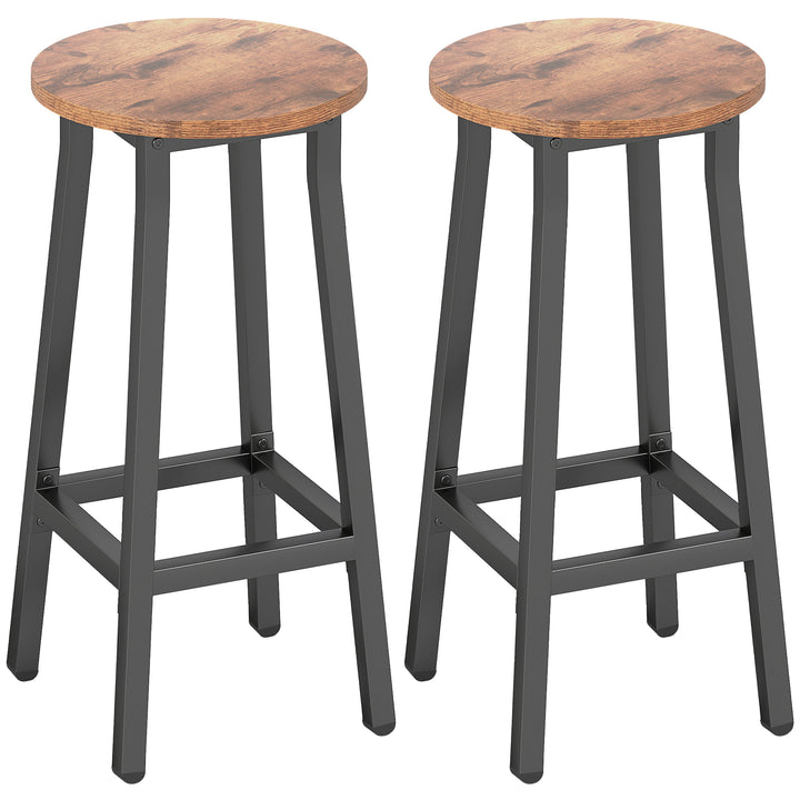 Bar Stools Set of 2 Breakfast Bar Stools with Footrest, Industrial Round, 32 x 32 x 65 cm