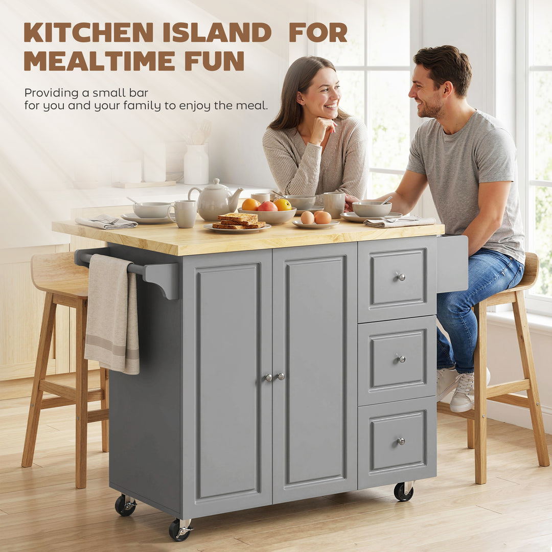 Kitchen Island on Wheels, Rolling Kitchen Storage Trolley with Drop Le