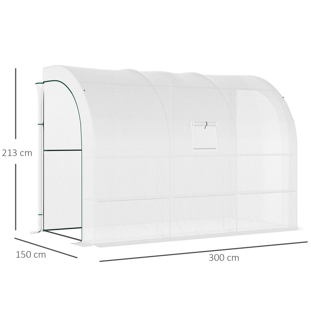 MCL Outdoor Walk-In Greenhouse, Plant Nursery with Zippered Doors, PE Cover and 3-Tier Shelves, White, 300 x 150 x 213 cm