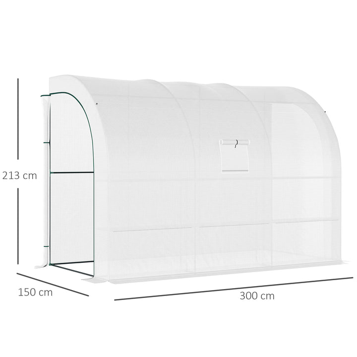 MCL Outdoor Walk-In Greenhouse, Plant Nursery with Zippered Doors, PE Cover and 3-Tier Shelves, White, 300 x 150 x 213 cm
