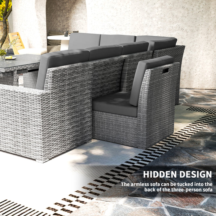 Seven-Piece Rattan Garden Sofa Set, with Expanding Table - Light Grey