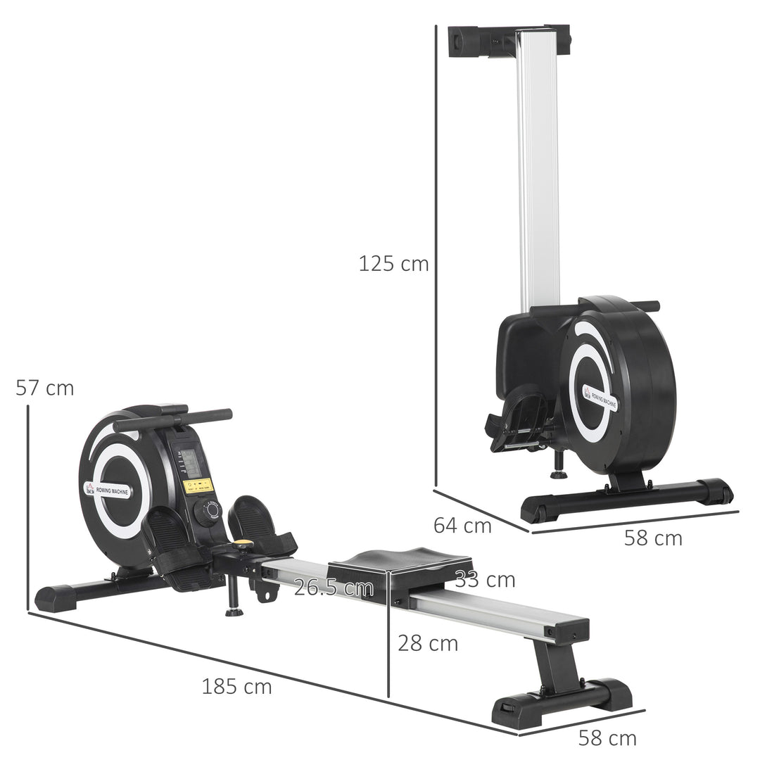 MCL Folding Rowing Machine, Magnetic Rower Machine with 8 Levels Quiet Resistance, LCD Monitor, Wheels, Aluminium Slide Rail, Vertical Storage, 102kg Weight Capacity for Home Gym Cardio Training