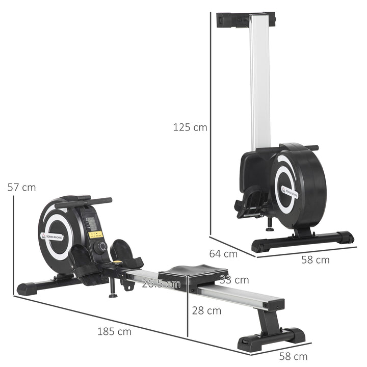MCL Folding Rowing Machine, Magnetic Rower Machine with 8 Levels Quiet Resistance, LCD Monitor, Wheels, Aluminium Slide Rail, Vertical Storage, 102kg Weight Capacity for Home Gym Cardio Training