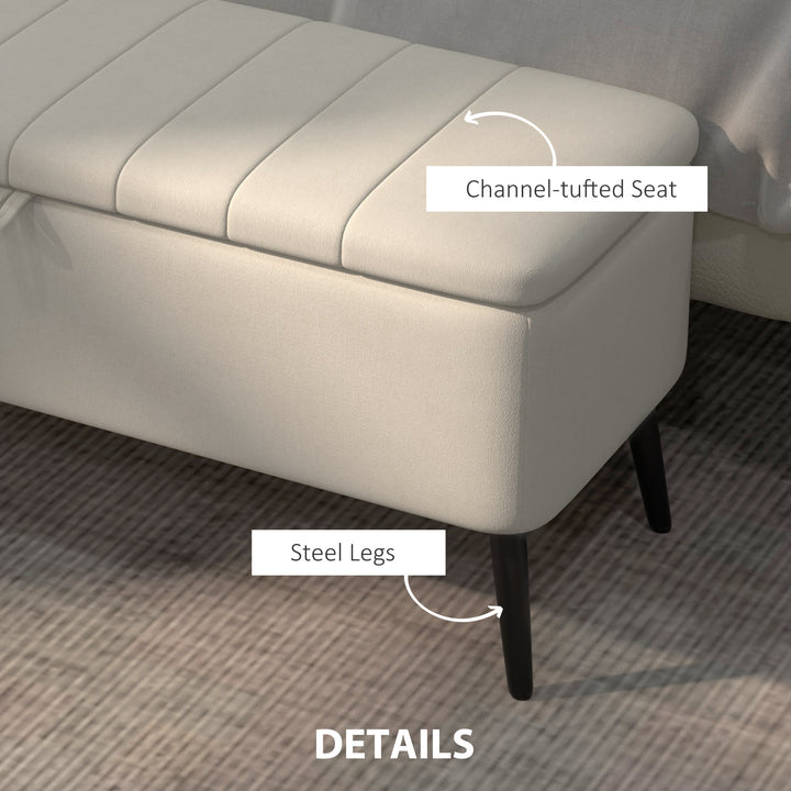 Linen-Look 92 x 31cm Storage Ottoman - Cream White