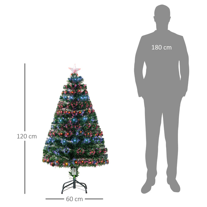 HOMCOM 4ft Pre Lit Christmas Tree Artificial Tree with Multi-Coloured Fiber Optic LED Light(4ft (120cm)) | Aosom UK