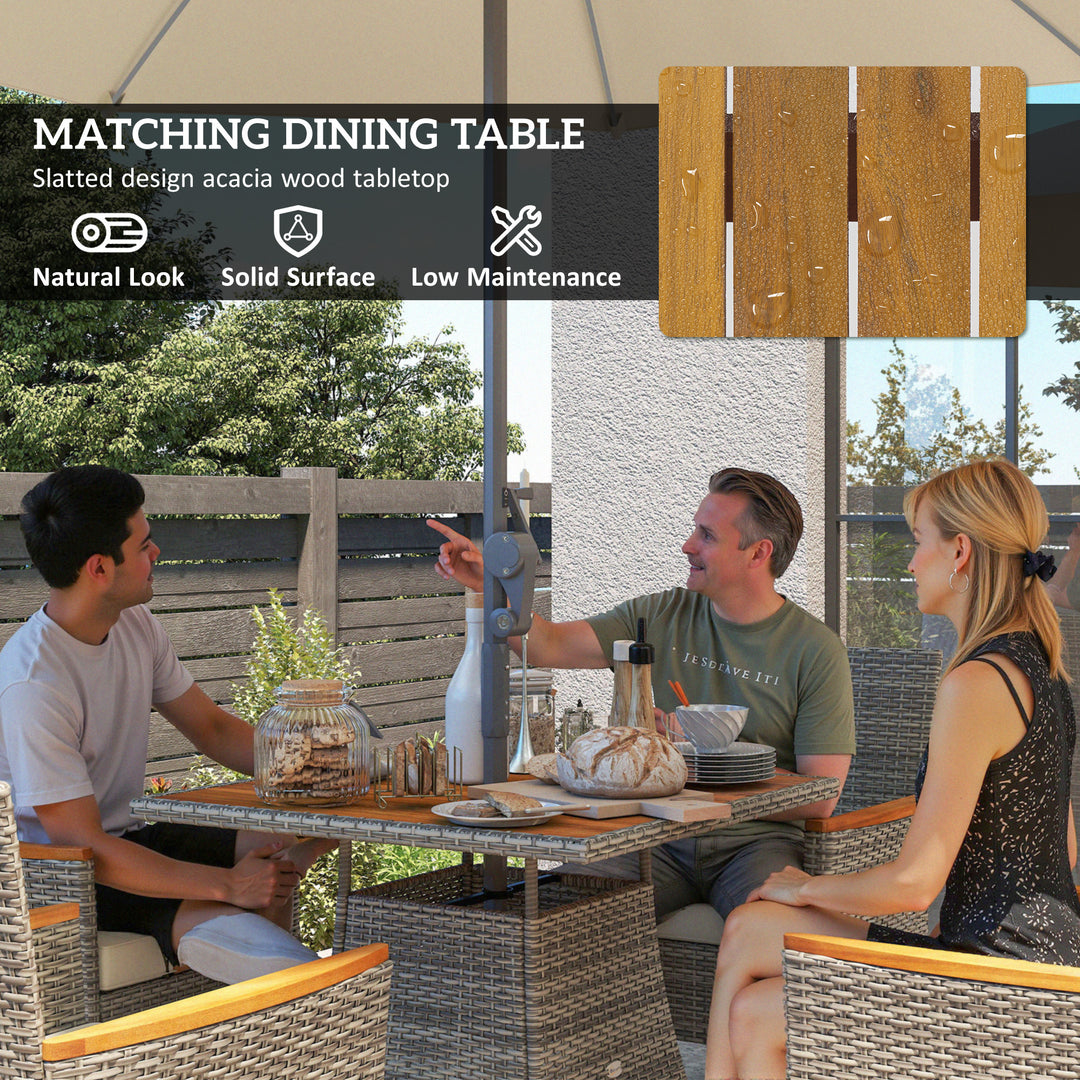 Five-Piece Rattan Set, with Wood-Top Table - Teak