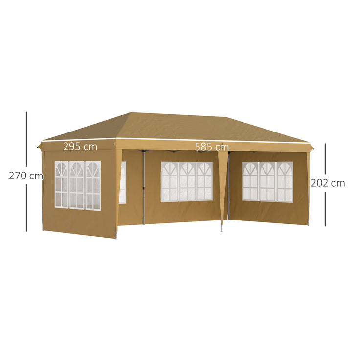 3 x 6m Pop-Up Gazebo, with Removable Walls - Khaki