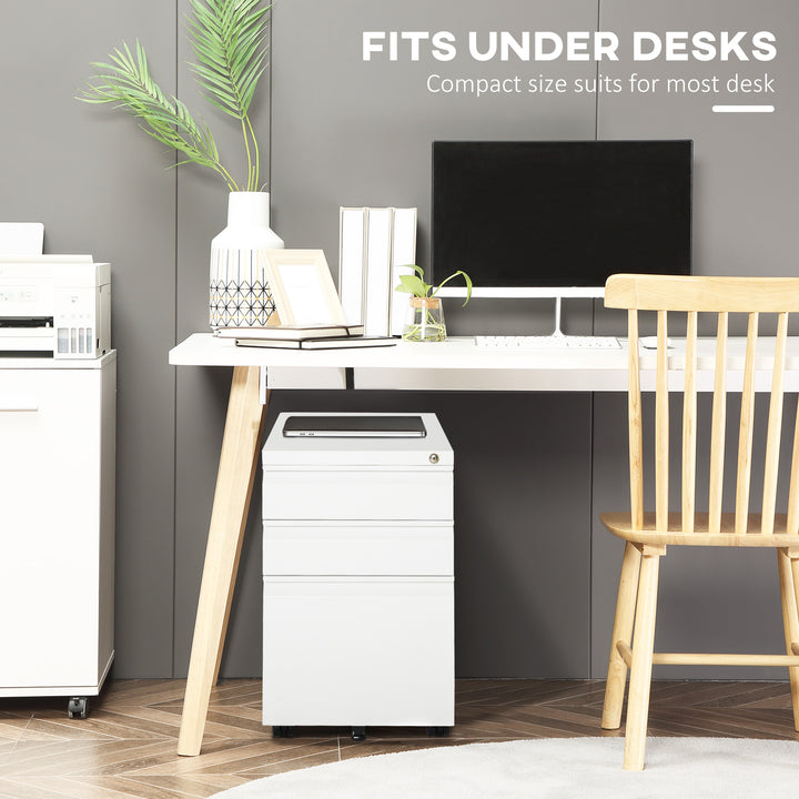 MCL 3 Drawer Filling Cabinet, Mobile Metal File Cabinet with Anti-tilt Design for Letter, A4, Legal Size, White