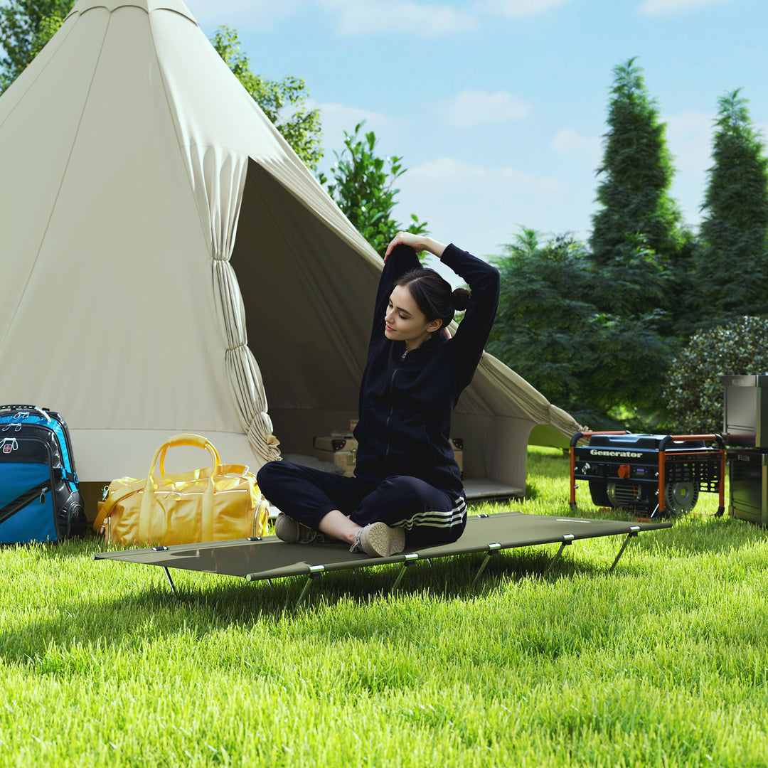 Lightweight Camping Bed, Aluminium Portable Camp Cot w/ Strong Support 150kg and Carry Bag for Camping, Dark Green