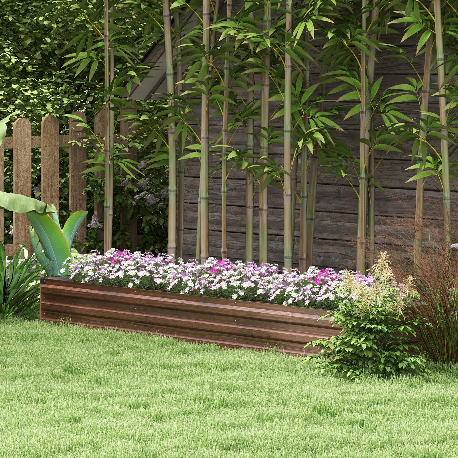 60 x 240cm Galvanised Steel Planter, with Open Bottom, Brown