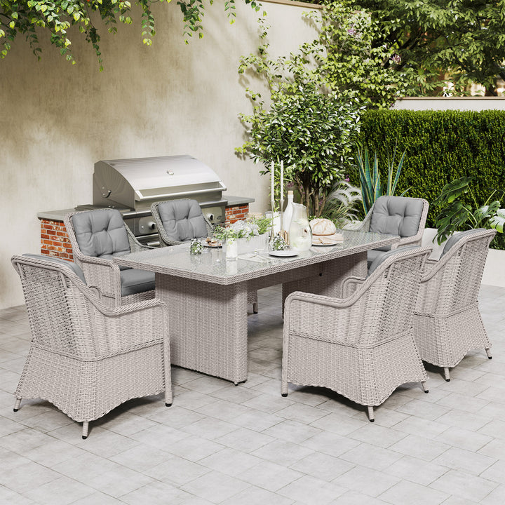 Seven-Piece Rattan Dining Set - Mixed Grey