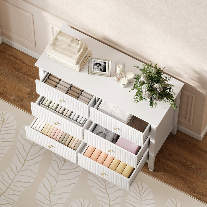Fluted Dresser, 6 Drawer Chest of Drawers for Bedroom, Living Room, Hallway, Closet