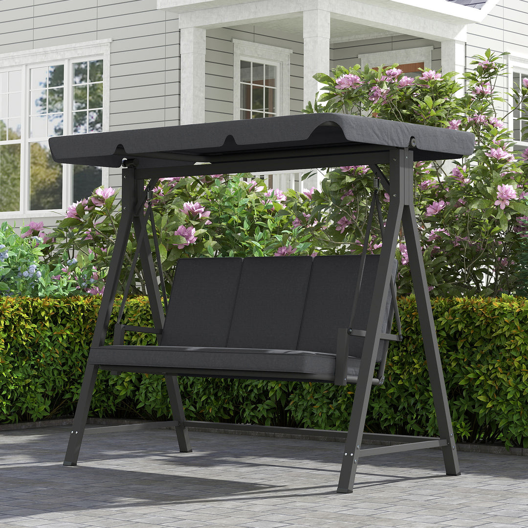 Three-Seater Garden Swing Bench, with Adjustable Canopy - Dark Grey