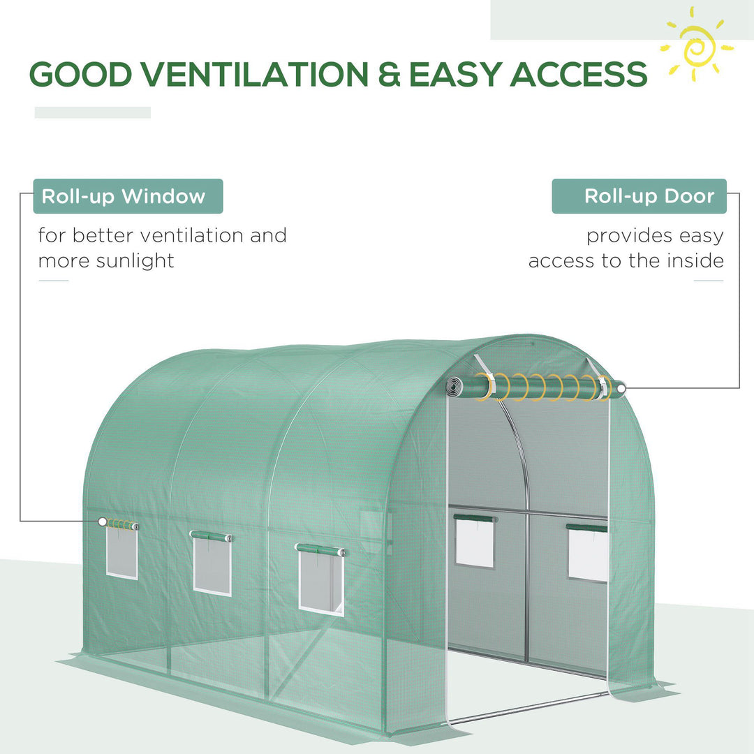 3 x 2 x 2m Greenhouse Replacement Cover ONLY Winter Garden Plant PE Cover for Tunnel Walk-in Greenhouse with Roll-up Windows Door Outdoor, Green
