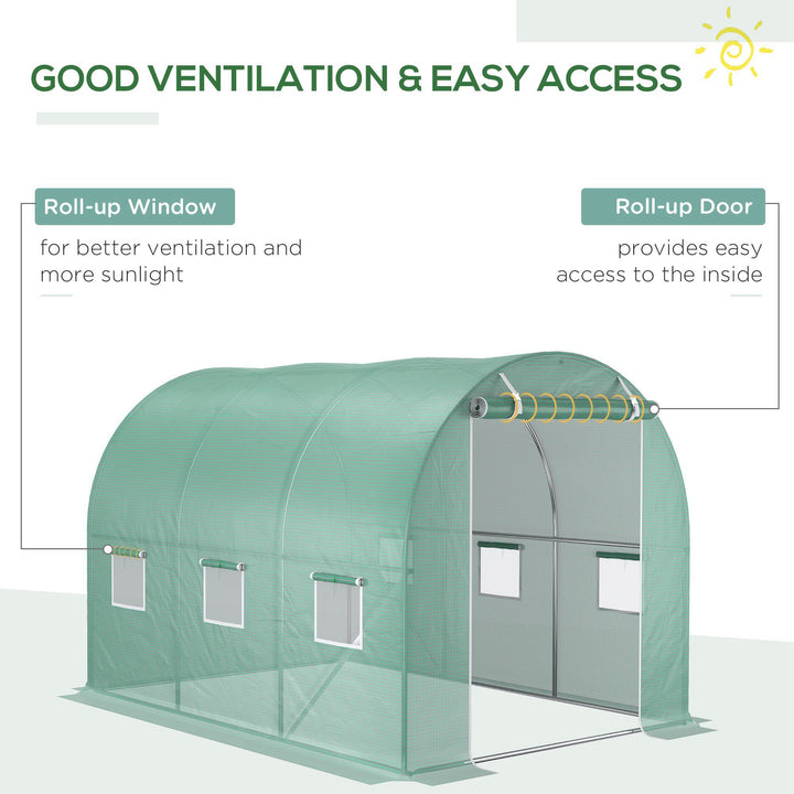 3 x 2 x 2m Greenhouse Replacement Cover ONLY Winter Garden Plant PE Cover for Tunnel Walk-in Greenhouse with Roll-up Windows Door Outdoor, Green