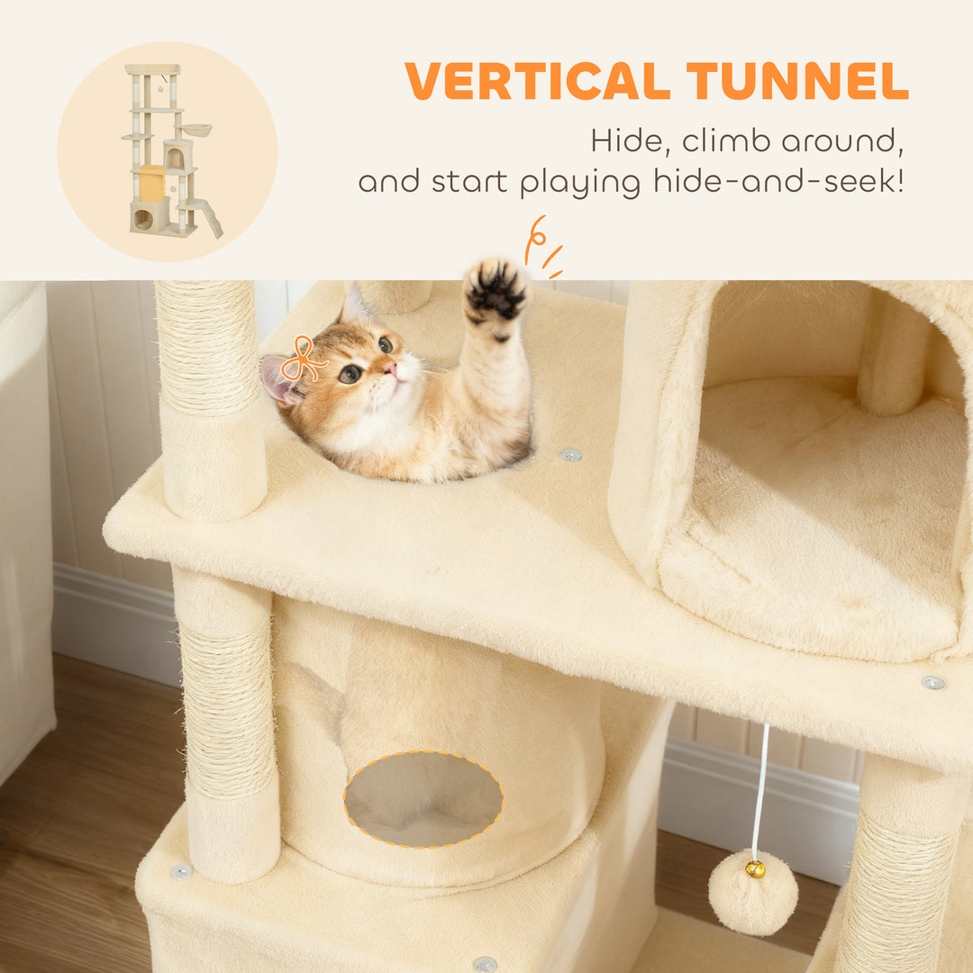 170 cm Large Cat Tree, Cat Tower with 7 Scratching Posts, Tunnel, 2 Co