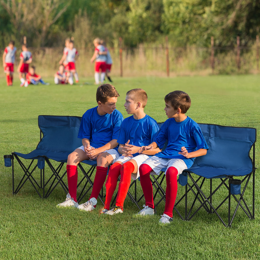 6 Seater Folding Camping Chair with Cup Holder & Carry Bag - Blue