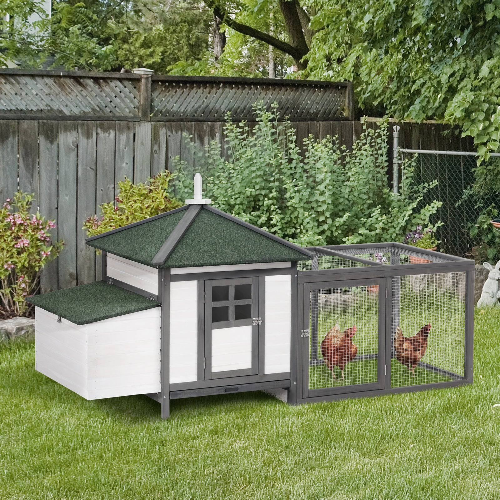 Chicken Coop Small Animal Pet Cage w/ Nesting Box Outdoor Run Wooden