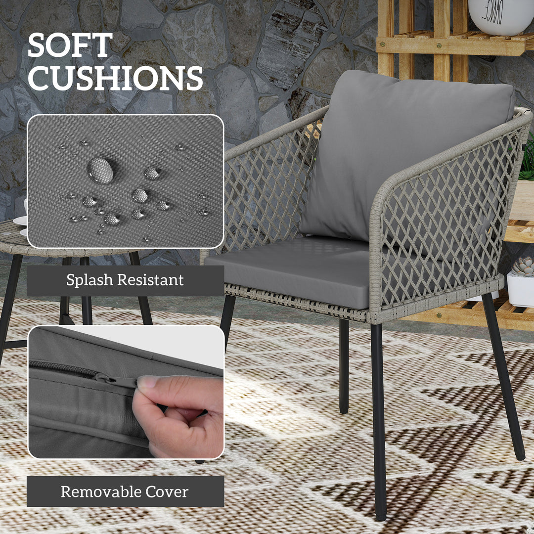 Three-Piece Cut-Out Rattan Chair and Table Set - Grey