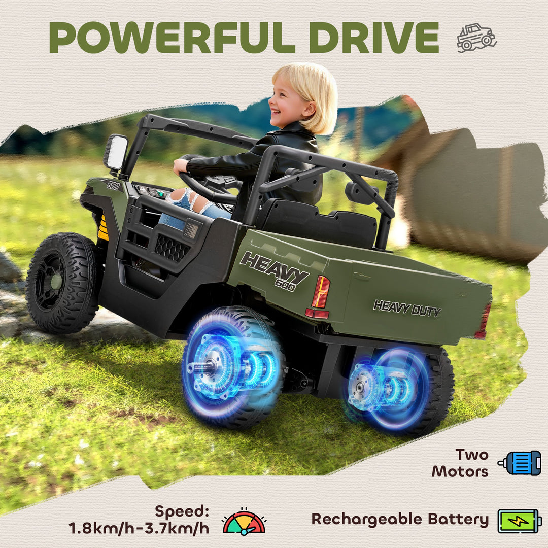 Kids Ride on Car, 12V Electric Kids UTV with Electric Dump Bed, 4-Wheel Suspension for 3-8 Years
