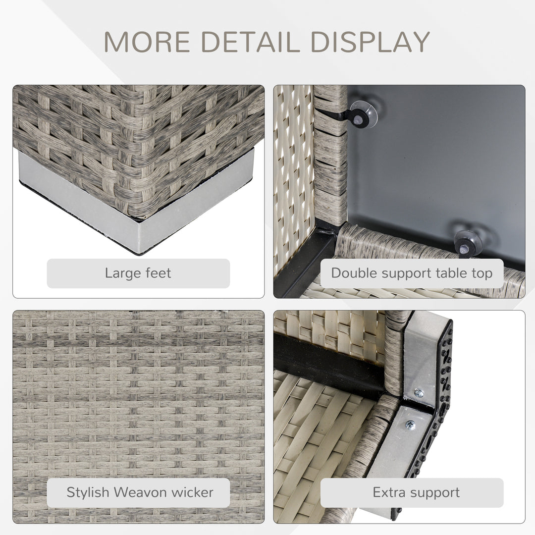 Square PE Wicker Rattan Table, with Glass Top - Light Grey