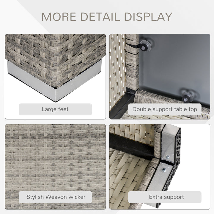 Square PE Wicker Rattan Table, with Glass Top - Light Grey