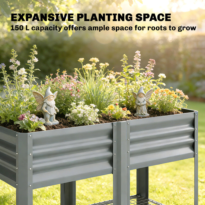 Raised Garden Bed with Storage Shelf Steel Elevated Planter Box with L