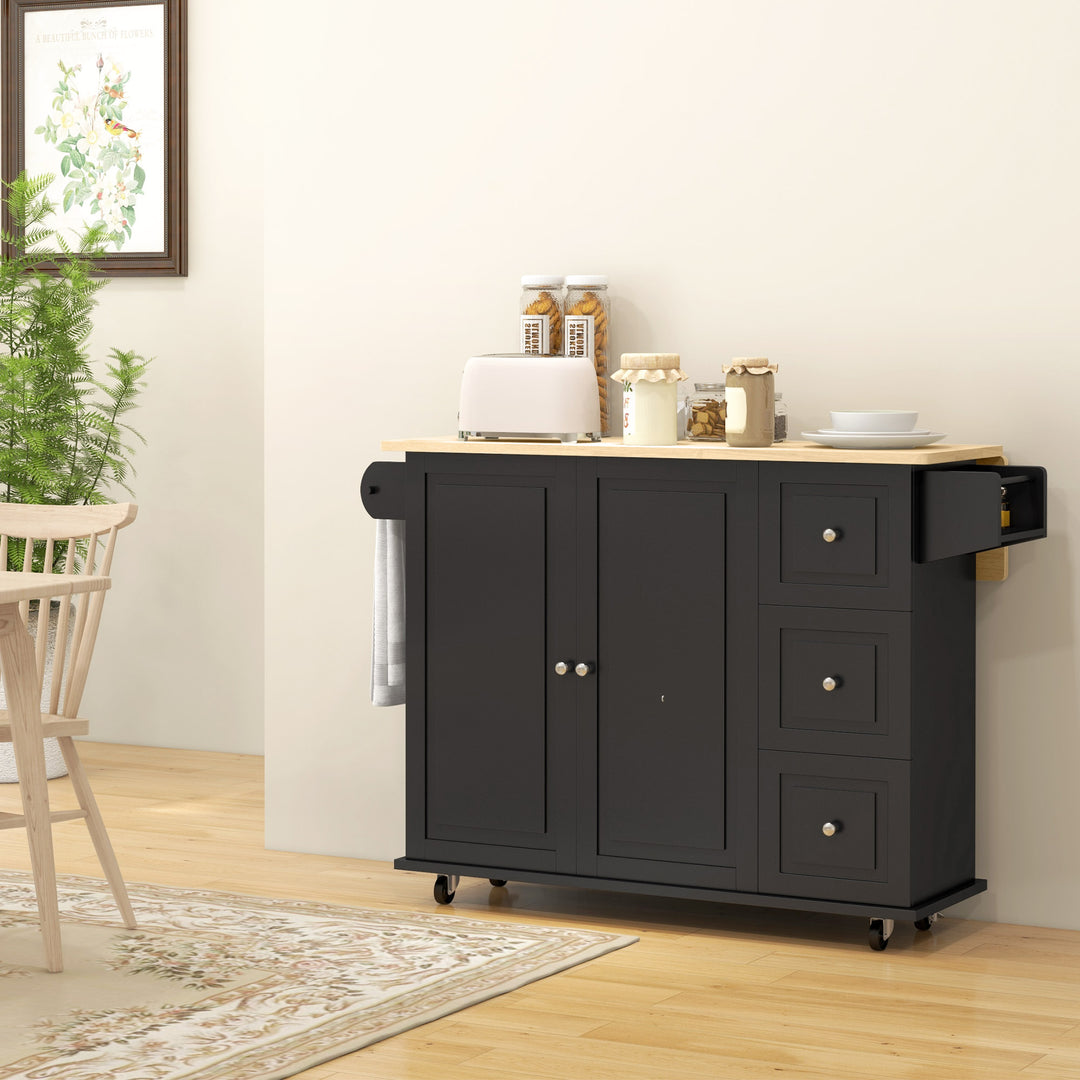 Kitchen Island with Drop Leaf, Rolling Kitchen Storage Trolley on Whee