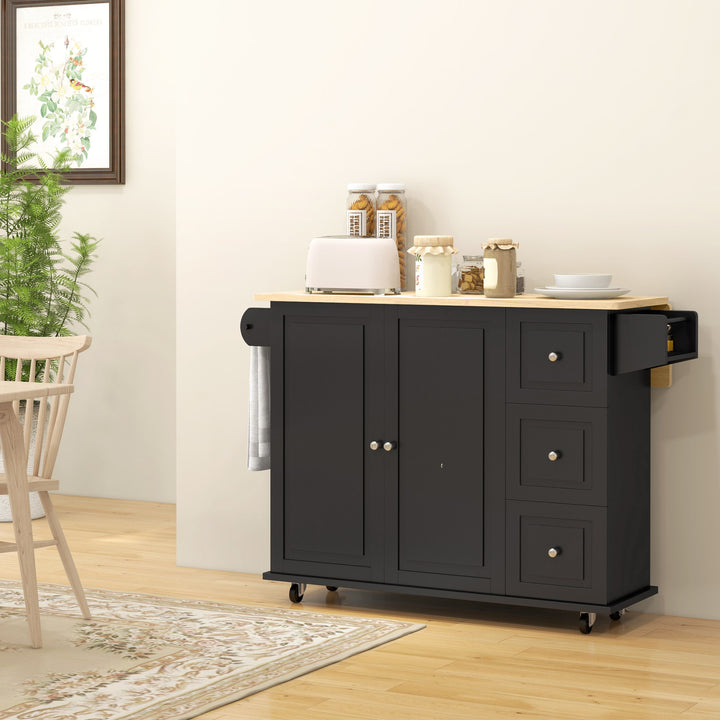 Kitchen Island with Drop Leaf, Rolling Kitchen Storage Trolley on Whee