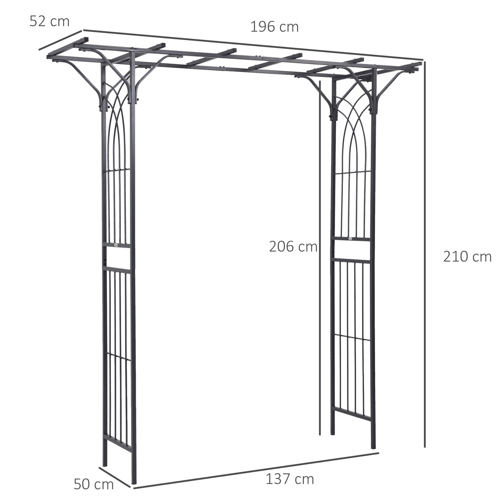 210cm Decorative Metal Garden Trellis Arch with Durable Steel Tubing &