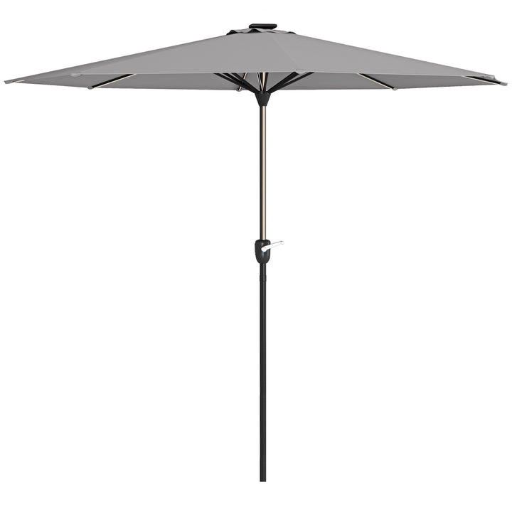 Outsunny Waterproof Patio Umbrella with Solar-Powered LED Lights, Outdoor Parasol with Crank Handle, Light Grey | Aosom UK