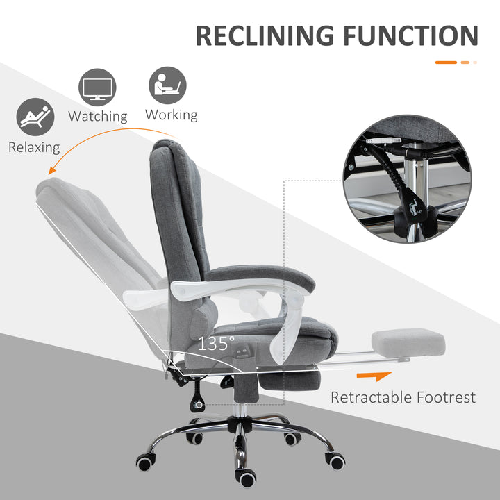 Heated 6 Points Vibration Massage Executive Office Chair Adjustable Swivel Ergonomic High Back Desk Chair Recliner with Footrest Grey