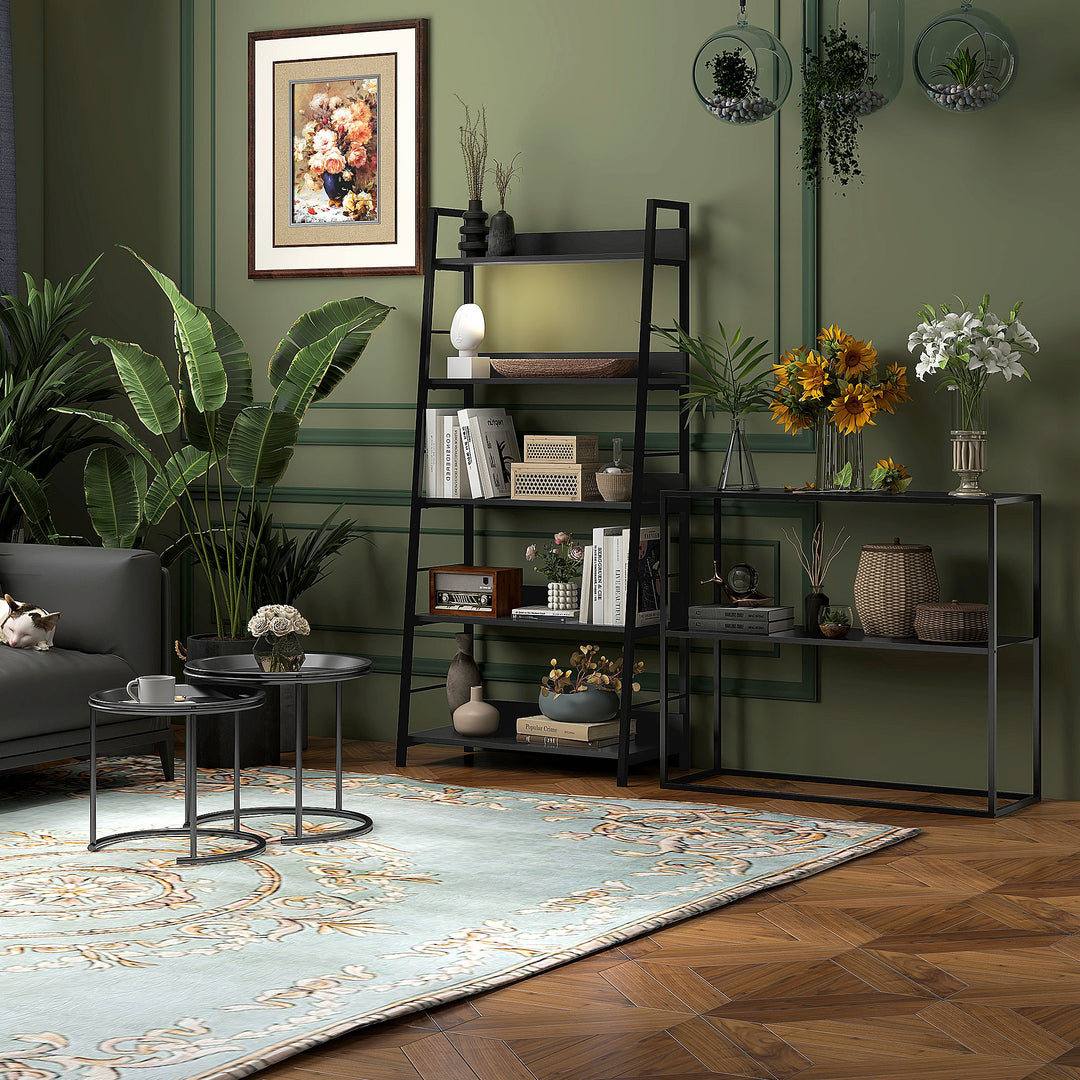 Nesting Tables Set of 2, Side End Table with Removable Tabletop Tray and Steel Frame for Living Room, Bedroom, Black
