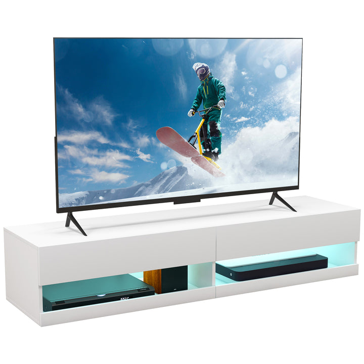 HOMCOM Wall Mounted TV Unit Cabinet for TVs up to 65" with LED Lights, 150 x 40 x 30cm, High Gloss White | Aosom UK