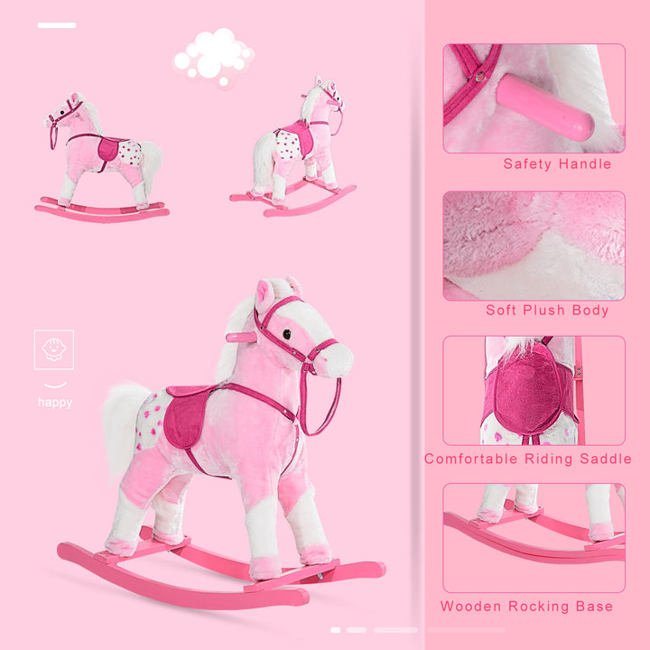 HOMCOM Childrens Plush Rocking Horse with Sound-Pink | Aosom UK