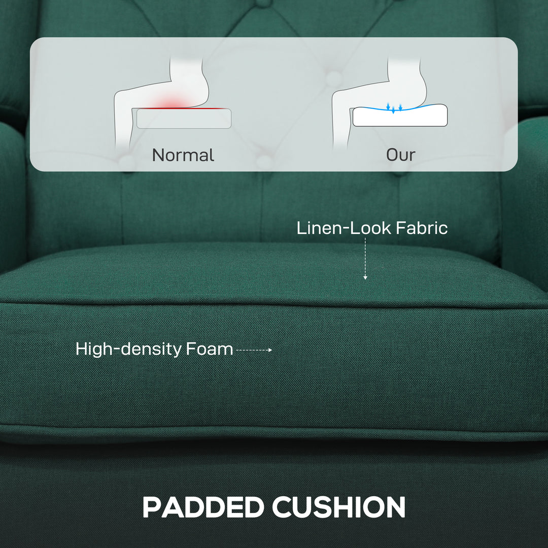 Wingback Accent Chair, Retro Upholstered Button Tufted Occasional Chair for Living Room and Bedroom, Dark Green