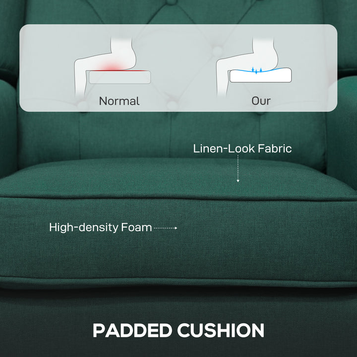Wingback Accent Chair, Retro Upholstered Button Tufted Occasional Chair for Living Room and Bedroom, Dark Green